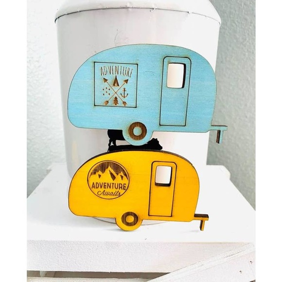 Set of 4 Wood Farmhouse Inspired Camper Themed Magnets (CAMPM) - Picture 2 of 4